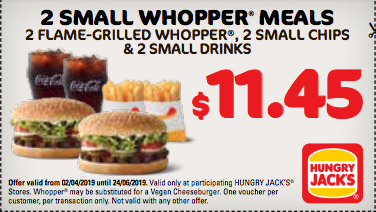 2 Small Whopper Meals for $11.45
